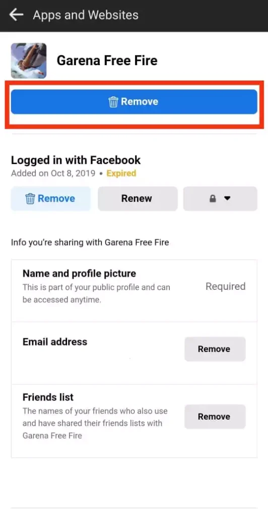 Delete Free Fire Facebook Account