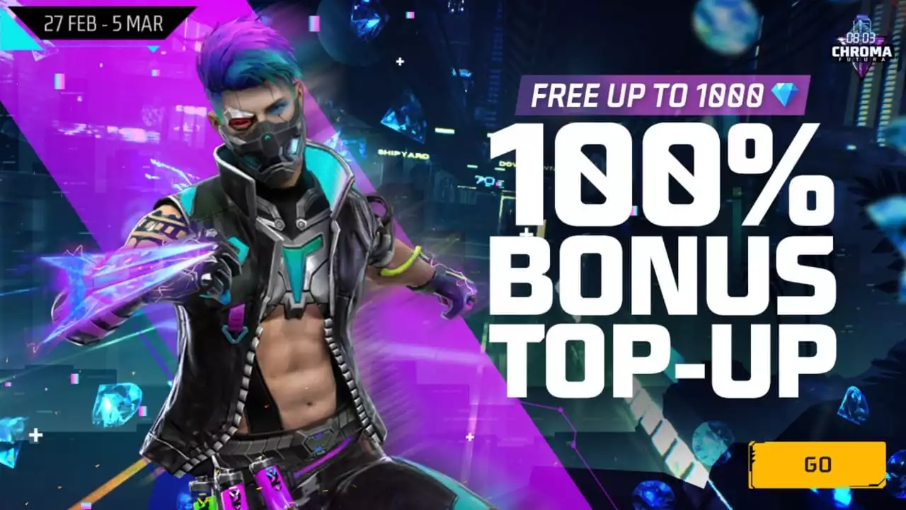 Free Fire Max Chroma Futura 100% Diamond Bonus Top-up Event Get Free 1000 Diamonds