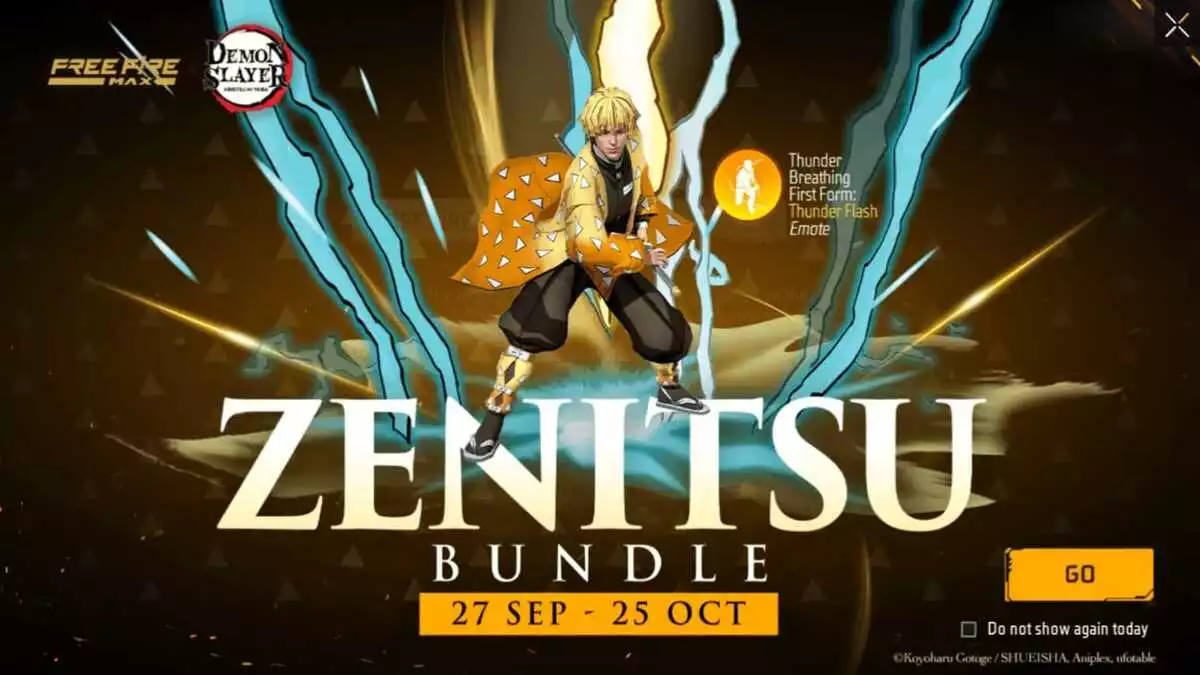 Get Zenitsu Bundle and Thunder Flash Emote in Free Fire Max